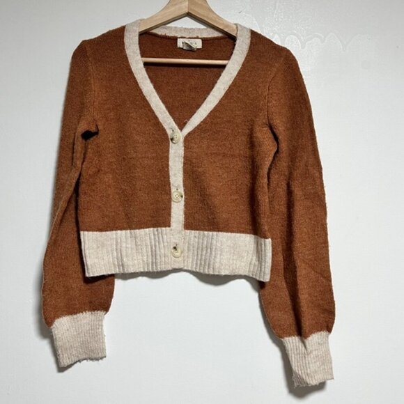 YES/LOLA Brown & Cream Button-Up Cropped Cardigan – Women’s XS - Picture 1 of 9